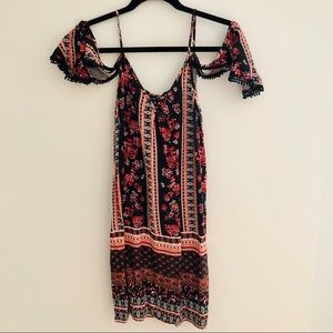 Cold Shoulder Ruffle Sleeve Boho Dress